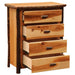 Fireside Lodge Hickory Log Four Drawer Chest is shown with all four drawers open, revealing deep wooden storage inside a log-framed design