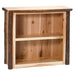 Fireside Lodge Hickory Log Small Bookshelf is shown as a rustic wooden bookshelf with two open shelves, thick solid wood panels, and log-style side supports
