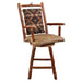 Fireside Lodge Hickory Log South Fork Swivel Counter Stool with Arms features a sturdy log frame, curved arms, cushioned seat, and earthy geometric fabric back