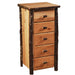 Fireside Lodge Hickory Log Storage Chest shows a tall rustic chest with five drawers, light wood panels, and dark bark-covered log trim