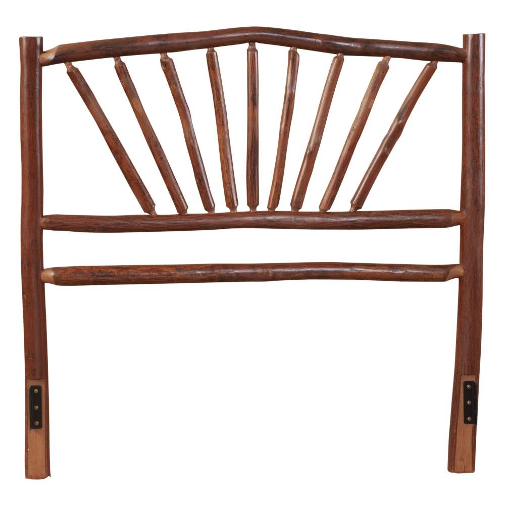 Fireside Lodge Hickory Log Sunburst Headboard is shown alone featuring natural hickory logs arranged in a simple sunburst pattern