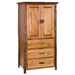 Fireside Lodge Hickory Log Three Drawer Armoire is a tall rustic cabinet with two upper doors, three lower drawers, and natural log-style trim along the sides
