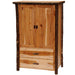Fireside Lodge Hickory Log Two Drawer Wardrobe with Hanging Rod is a tall solid wood cabinet with log-style sides, two lower drawers, double doors, and an interior hanging rod
