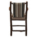 Fireside Lodge Hickory Log Upholstered Counter Stool with Arms highlights natural log posts, strong crossbars, and a tall striped fabric back for rustic style and support