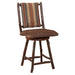 Fireside Lodge Hickory Log Upholstered Swivel Counter Stool is a rustic hickory log counter stool with a padded seat, striped backrest, and swivel base