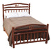 Fireside Lodge Hickory Log Wagon Wheel Bed is shown neatly made on a white background with a rounded hickory log footboard