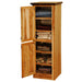 Fireside Lodge Log Linen Cabinet - 30-Inch Width shown open with shelves neatly storing folded blankets and towels