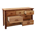 Fireside Lodge Log Seven Drawer Dresser shown with multiple drawers open to display storage space