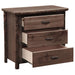 Fireside Lodge Log Three Drawer Chest is displayed with all three drawers open, showing deep storage space and light wood interiors