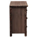 Fireside Lodge Log Three Drawer Chest is shown from the side, featuring solid wood panels, a thick top, and round bark-covered legs