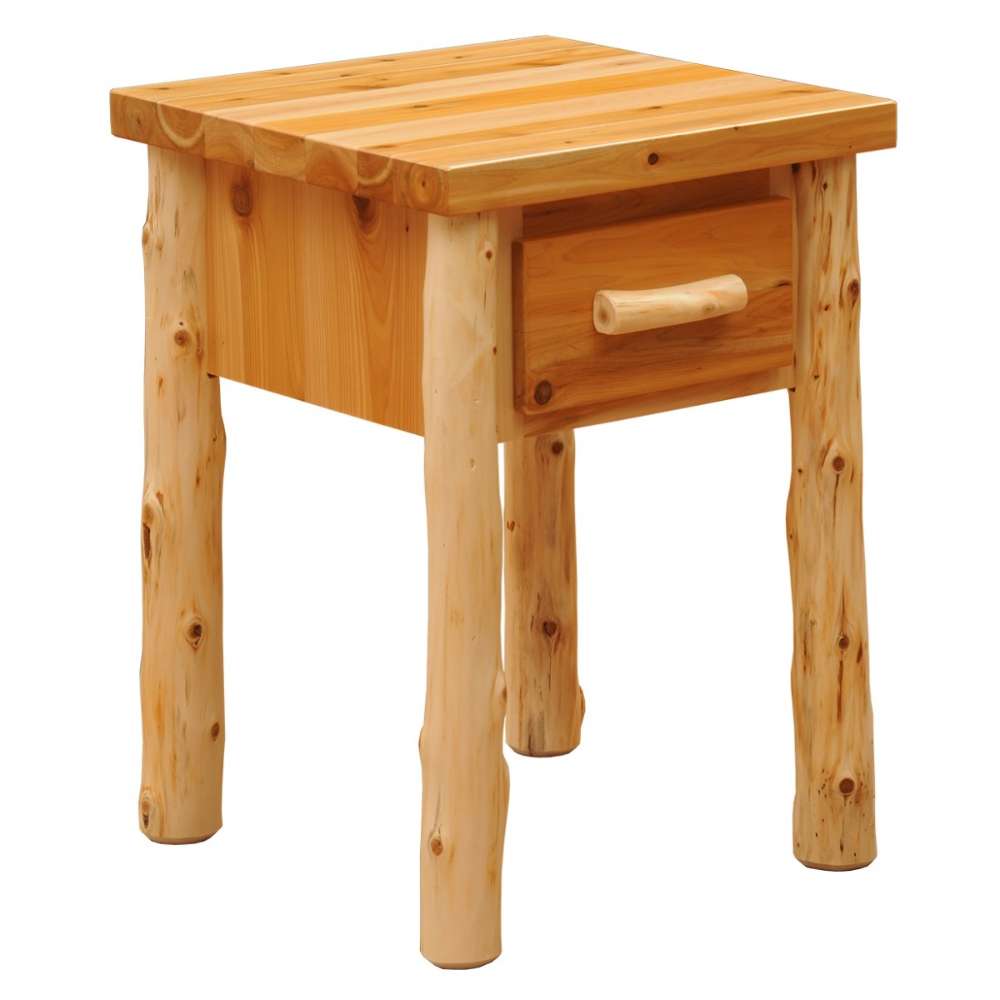 Fireside Lodge Voyageur One Drawer Nightstand shown from an angled view with a square wood top and a single drawer
