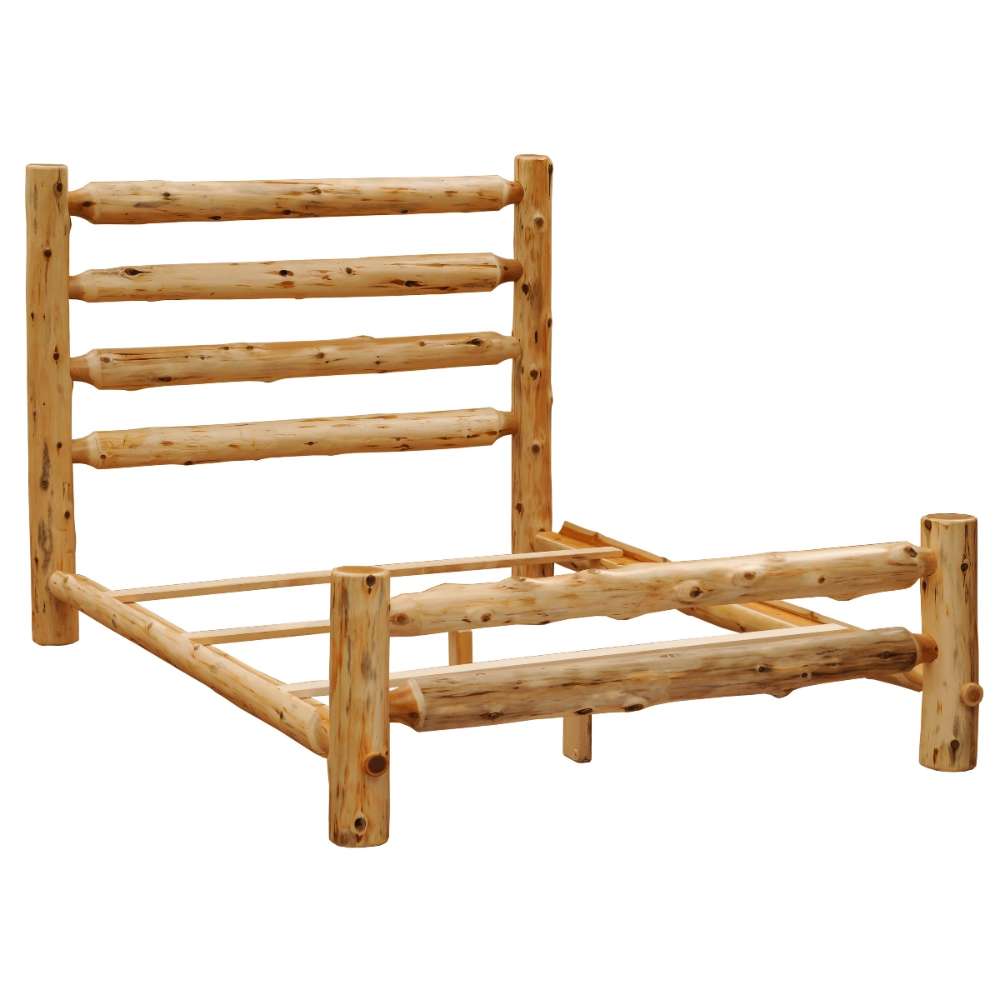Fireside Lodge Voyageur Ranch Bed - Assembled - Natural shown at an angle without a mattress, highlighting the natural log frame, headboard, and footboard