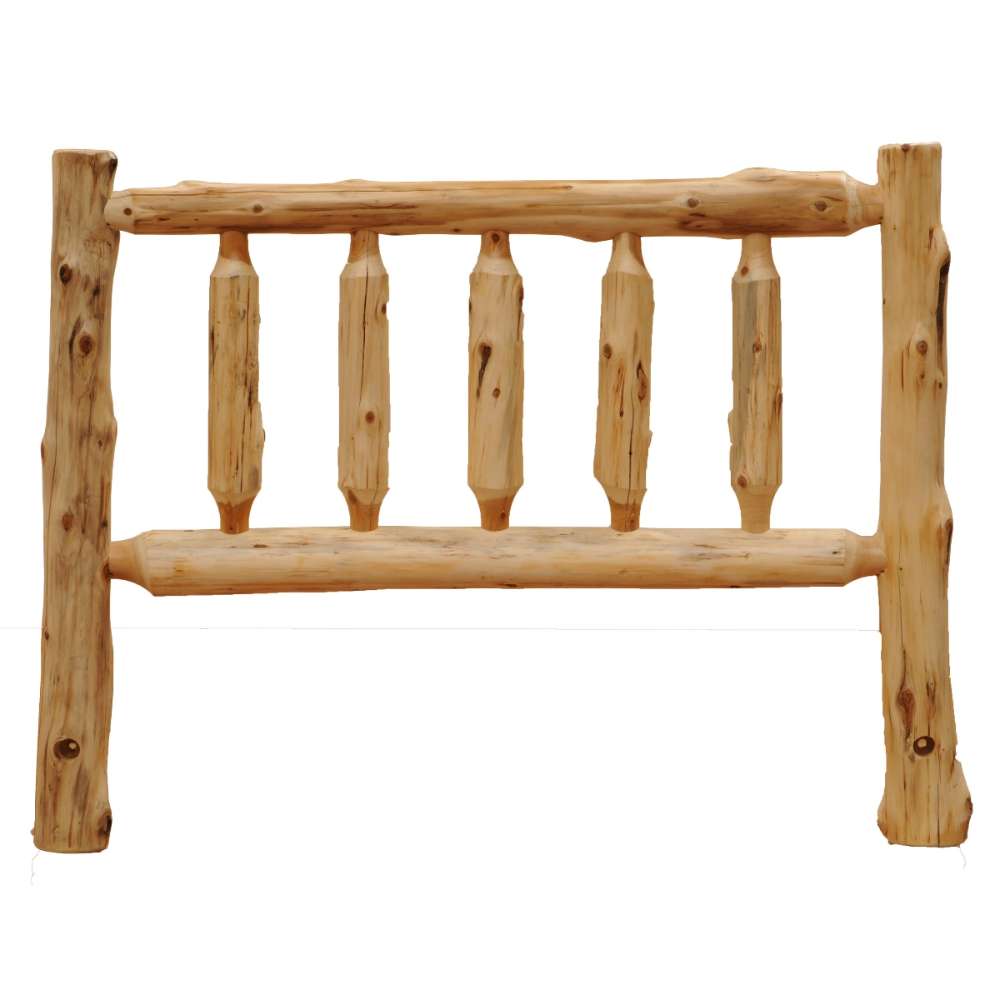 Fireside Lodge Voyageur Ranch Bed - Assembled headboard is shown with thick natural log wood and simple vertical spindles
