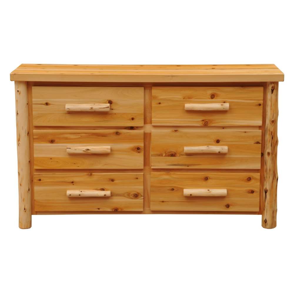 Fireside Lodge Voyageur Six Drawer Dresser shown straight-on with a knotty pine finish and six drawers