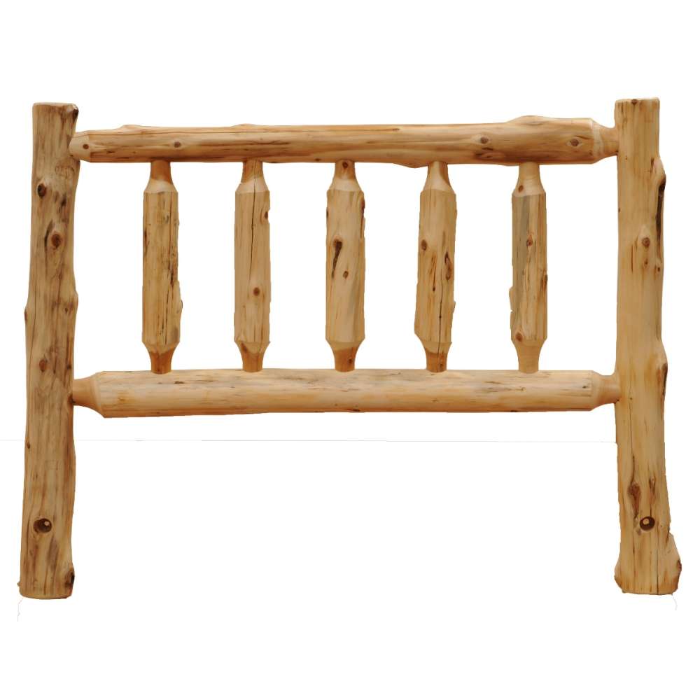 Fireside Lodge Voyageur Traditional Bed - Assembled shows a rustic log headboard made of thick natural wood with visible knots