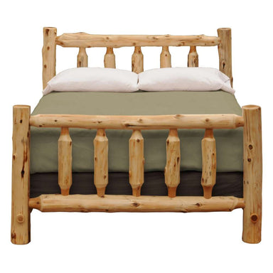 Fireside Lodge Voyageur Traditional Bed - Assembled is shown fully assembled with a mattress, highlighting its sturdy natural log frame