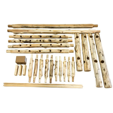 Fireside Lodge Voyageur Traditional Bed - Unassembled is displayed unassembled with all wooden parts laid out for assembly