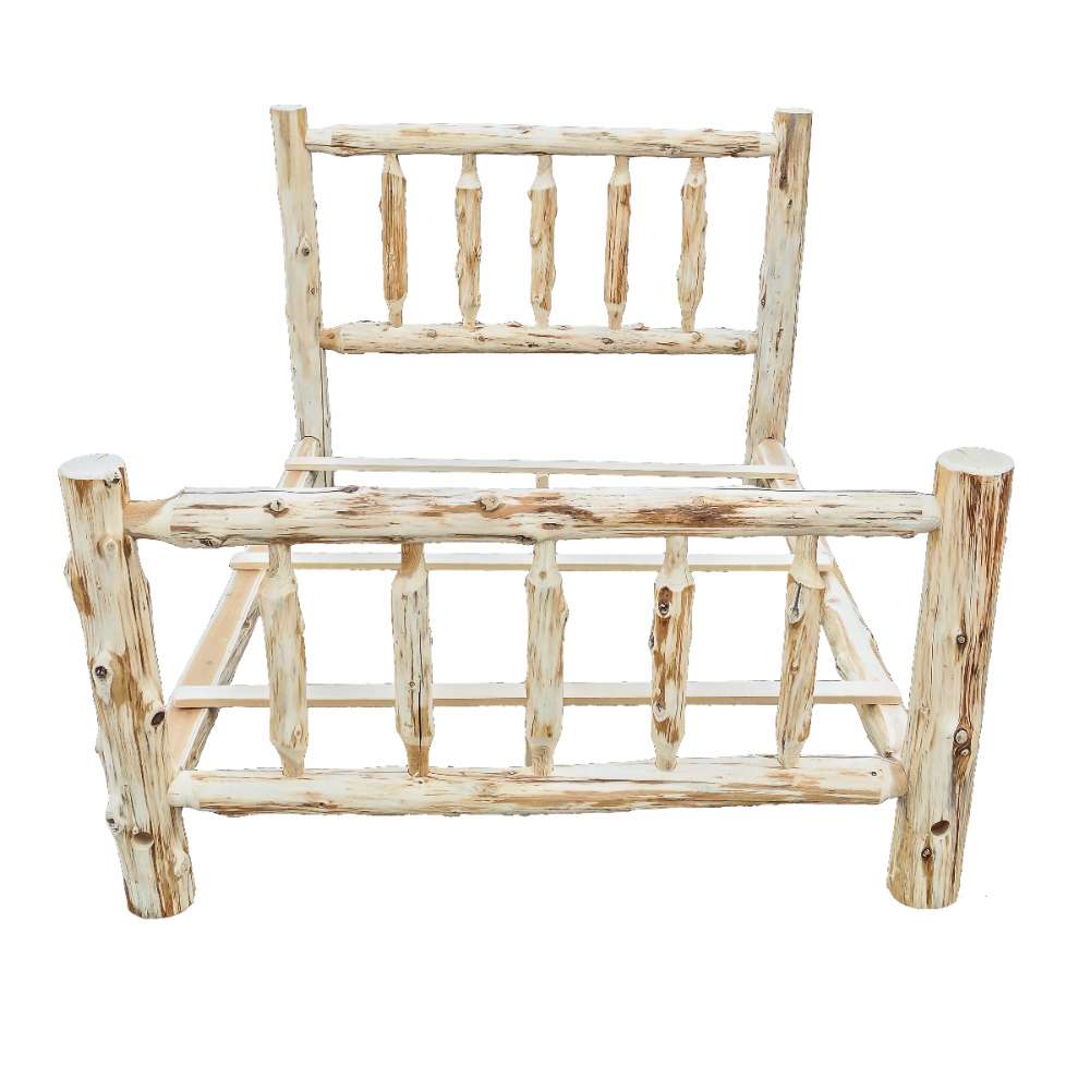 Fireside Lodge Voyageur Traditional Bed - Unassembled is shown assembled from the front with a rustic log headboard and footboard