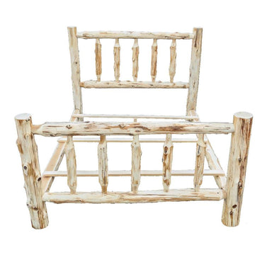 Fireside Lodge Voyageur Traditional Bed - Unassembled is shown assembled from the front with a rustic log headboard and footboard