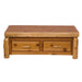 Fireside Lodge Cedar Log Enclosed Coffee Table - Elevating Top - Natural is a rustic wooden table with a smooth top and two storage drawers