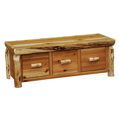 Fireside Lodge Cedar Log Enclosed Coffee Table - Three Drawer - Natural is a rustic cedar wood table with three drawers and a sturdy log frame