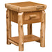 Fireside Lodge One Drawer End Table with Shelf is a rustic wooden table with a drawer, log-style legs, and a lower shelf for storage