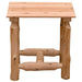 Fireside Lodge Voyageur Outdoor End Table is a rustic wooden table with a sturdy plank top and log legs