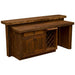 Fireside Lodge Barnwood 7-Foot Bar with Corrugated Steel features cabinets, a wine rack, and a thick rustic wood counter