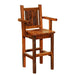 Fireside Lodge Barnwood Artisan Barstool with Arms is a tall wooden chair with a rustic handcrafted design, featuring a solid wood seat, straight backrest, and sturdy arms