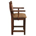 Fireside Lodge Barnwood Colonial Barstool with Arms has a rustic wood frame, cushioned seat, and sturdy armrests