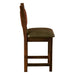 Fireside Lodge Barnwood Colonial Counter Stool has a rustic wooden frame with a green leather seat shown from the side