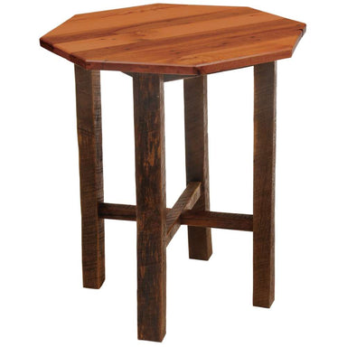 Fireside Lodge Barnwood Octagon Pub Table - 36-inch is a rustic wooden table with an octagon top and sturdy square legs