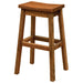 Fireside Lodge Barnwood Saddle Barstool has a contoured wooden seat and solid barnwood legs