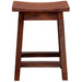 Fireside Lodge Barnwood Saddle Counter Stool displays a smooth curved wooden seat and solid reclaimed wood legs