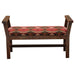 Fireside Lodge Barnwood Upholstered Bench with Arms features a reclaimed wood frame with a rustic finish and a cushioned seat covered in a red Southwestern patterned fabric