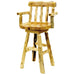 Fireside Lodge Cedar Barstool with Back & Arms is a rustic wooden barstool made from natural cedar logs, featuring a round seat, sturdy legs, and supportive backrest and armrests