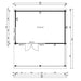 Floor plan of GardenHouse24 USA Kaarlo 70 Garden Room shows a 20.33-square-meter interior with double doors opening onto a terrace