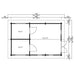 Floor plan diagram displays the layout of the GardenHouse24 USA Farum 70 Garden Room with two small rooms and one large open area