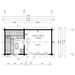 Floor plan drawing of GardenHouse24 USA Sauna Sanna 90 Garden Room shows two sections labeled with detailed measurements and room sizes