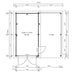 Floor plan illustrates the internal layout and dimensions of GardenHouse24 USA Garage Morten 44A Garden Room with two distinct sections