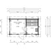 Floor plan layout of GardenHouse24 USA Sauna Sahib 70 Garden Room reveals two interior sections with dimensions for room use and entry points