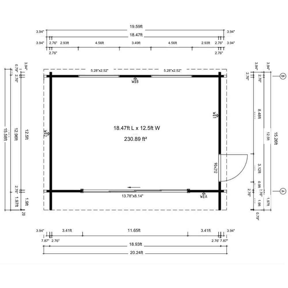 Floor plan of GardenHouse24 USA ALU Concept 70I Garden Room displays measurements and layout details