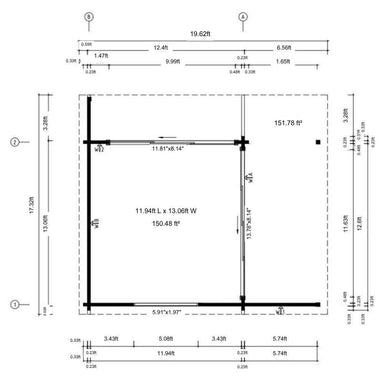 Floor plan of GardenHouse24 USA ALU Concept Relax 70A Garden Room outlines interior dimensions and wall placements from a top-down view