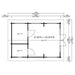 Floor plan of GardenHouse24 USA Astrid 70 Garden Room shows three separate spaces and their dimensions