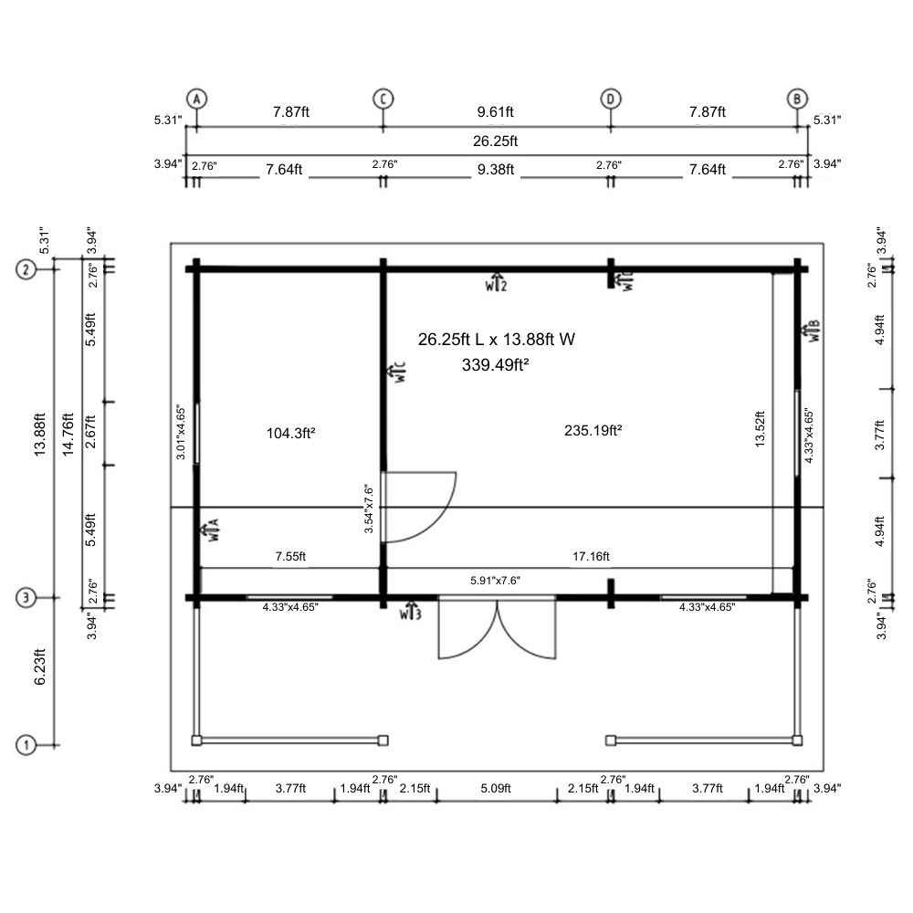 Floor plan of GardenHouse24 USA Barrit 70 Garden Room displays room measurements and doorwindow placements