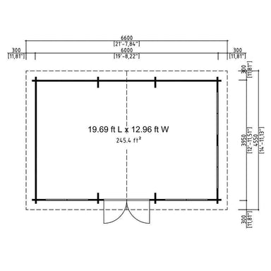 Floor plan of GardenHouse24 USA Bern 70 Garden Room with a 245.4-square-foot open space layout with dimensions in feet and inches