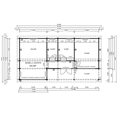 Floor plan of GardenHouse24 USA Casablanca 70 Garden Room outlines multiple rooms with dimensions and wall placements