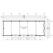 Floor plan of GardenHouse24 USA Game Room 70 Garden Room shows a long rectangular layout with detailed dimensions and multiple front-facing doors