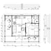 Floor plan of GardenHouse24 USA Glostrup 44 Garden Room outlines the dimensions and layout, including living, kitchen, bedroom, and bathroom spaces