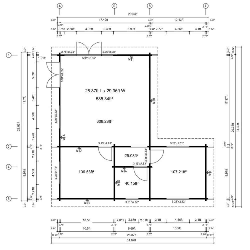 Floor plan of GardenHouse24 USA Harbord 70 Garden Room outlines internal room divisions and labeled dimensions for each space
